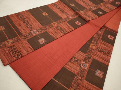 平和屋着物◎六通柄袋帯 横段花文 金糸 正絹 逸品 CABD2197qe