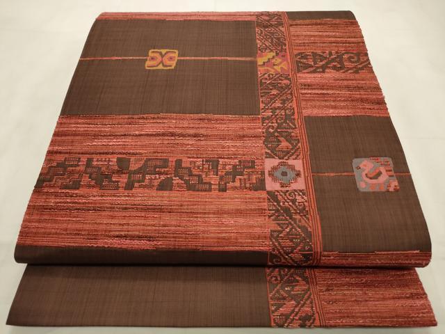 平和屋着物◎六通柄袋帯 横段花文 金糸 正絹 逸品 CABD2197qe