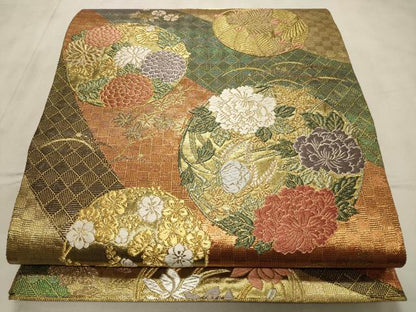 平和屋着物◎六通柄袋帯 花丸文 金銀糸 正絹 逸品 CABD2202qe