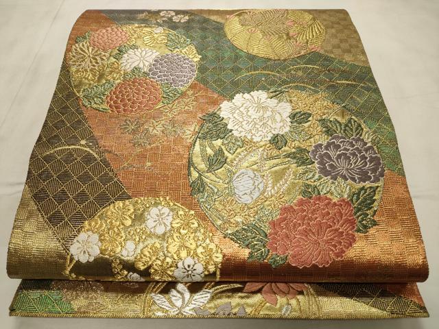 平和屋着物◎六通柄袋帯 花丸文 金銀糸 正絹 逸品 CABD2202qe