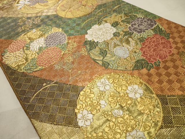 平和屋着物◎六通柄袋帯 花丸文 金銀糸 正絹 逸品 CABD2202qe