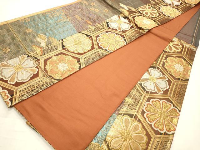 平和屋着物◎六通柄袋帯　亀甲花文　金糸　正絹　逸品　CABD2204qe