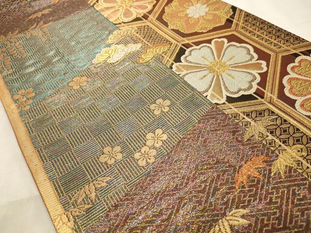 平和屋着物◎六通柄袋帯　亀甲花文　金糸　正絹　逸品　CABD2204qe