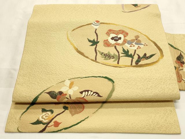 平和屋着物◎九寸名古屋帯　草花文　正絹　逸品　CABD2210qe