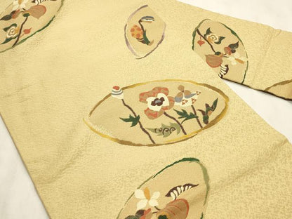 平和屋着物◎九寸名古屋帯　草花文　正絹　逸品　CABD2210qe