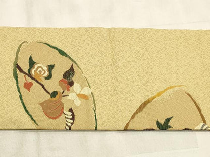 平和屋着物◎九寸名古屋帯　草花文　正絹　逸品　CABD2210qe