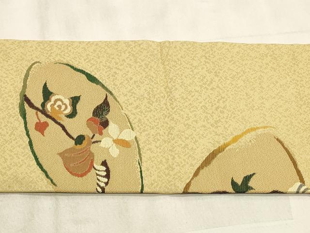 平和屋着物◎九寸名古屋帯　草花文　正絹　逸品　CABD2210qe