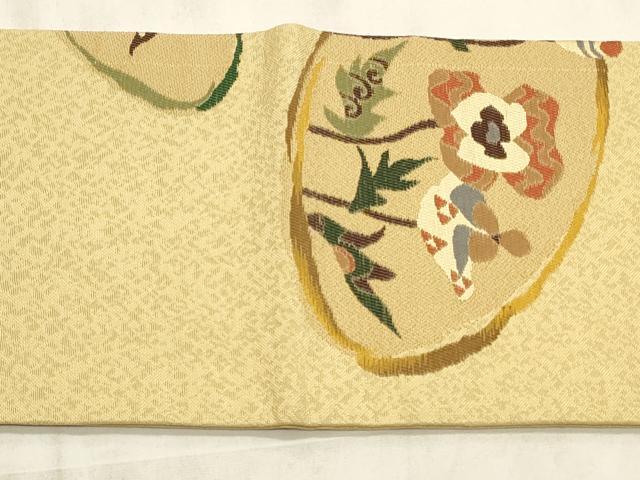 平和屋着物◎九寸名古屋帯　草花文　正絹　逸品　CABD2210qe