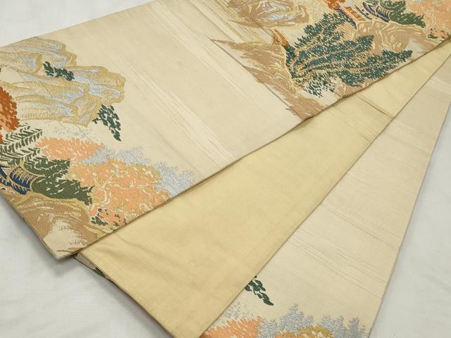 平和屋着物◎九寸開き名古屋帯　唐織　風景文　金銀糸　正絹　逸品　CABD2217qe