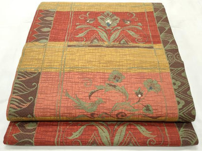 平和屋着物◎六通柄袋帯　更紗花文　正絹　逸品　CABD2218qe