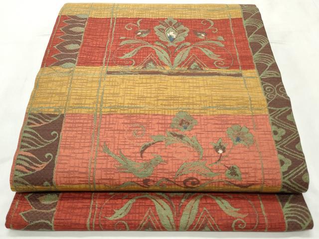 平和屋着物◎六通柄袋帯　更紗花文　正絹　逸品　CABD2218qe