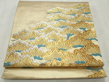 平和屋着物◎太鼓柄袋帯　唐織　枝松文　金銀糸　正絹　逸品　CABD2219qe
