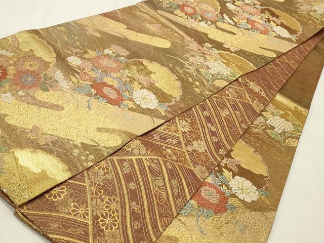 平和屋着物◎六通柄袋帯　唐織　雪輪花文　金糸　正絹　逸品　CABD2224qe
