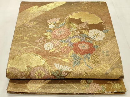 平和屋着物◎六通柄袋帯　唐織　雪輪花文　金糸　正絹　逸品　CABD2224qe