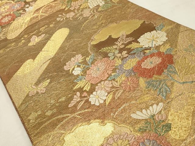 平和屋着物◎六通柄袋帯　唐織　雪輪花文　金糸　正絹　逸品　CABD2224qe