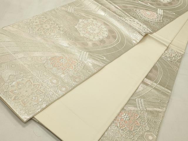 平和屋着物◎六通柄袋帯　正倉院花文　銀糸　正絹　逸品　CABD2227qe