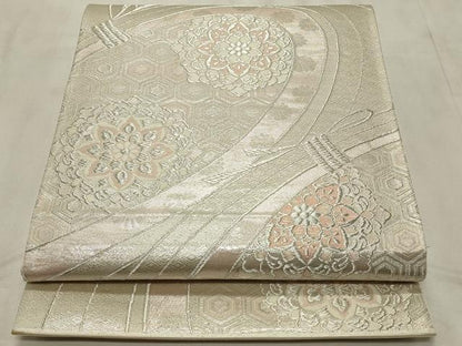 平和屋着物◎六通柄袋帯　正倉院花文　銀糸　正絹　逸品　CABD2227qe