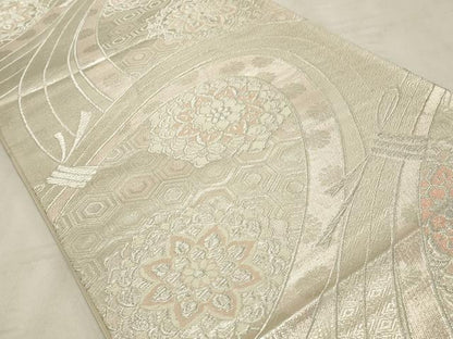 平和屋着物◎六通柄袋帯　正倉院花文　銀糸　正絹　逸品　CABD2227qe