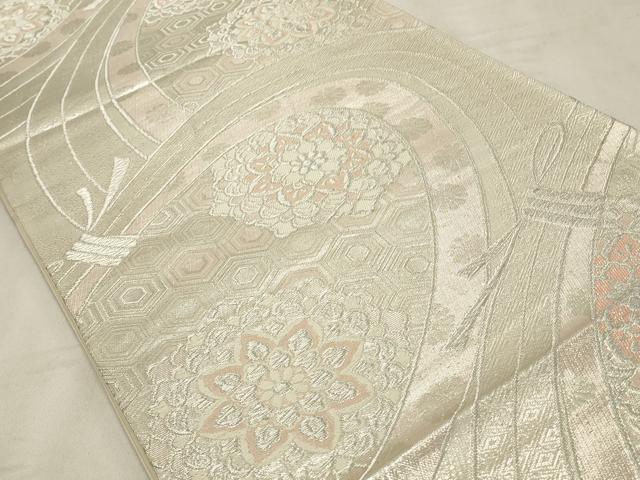 平和屋着物◎六通柄袋帯　正倉院花文　銀糸　正絹　逸品　CABD2227qe