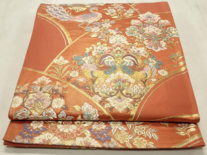 平和屋着物◎六通柄袋帯　唐織　鴛鴦花文　金銀糸　正絹　逸品　CABD2230qe