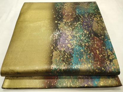 平和屋着物◎六通柄袋帯　霞文　引箔　正絹　逸品　CABD2232qe