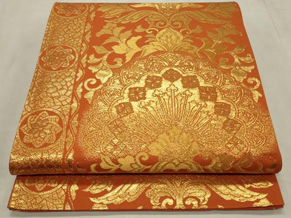 平和屋着物◎六通柄袋帯　更紗花文　金糸　正絹　逸品　CABD2233qe
