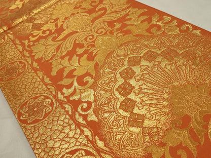 平和屋着物◎六通柄袋帯　更紗花文　金糸　正絹　逸品　CABD2233qe
