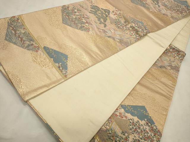 平和屋着物◎六通柄袋帯　風景花文　金糸　正絹　逸品　CABD2240qe