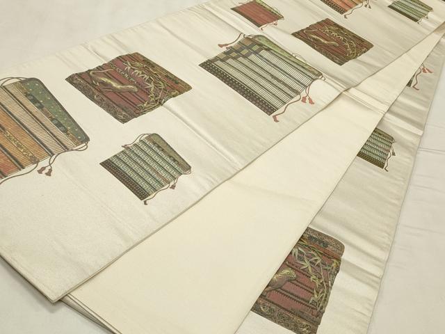 平和屋着物◎全通柄袋帯　鎧縅　猫　正絹　逸品　CABD2241qe