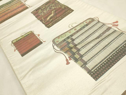 平和屋着物◎全通柄袋帯　鎧縅　猫　正絹　逸品　CABD2241qe