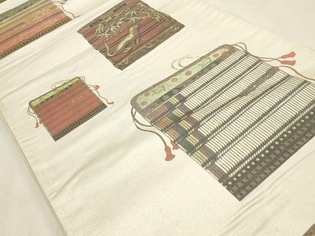 平和屋着物◎全通柄袋帯　鎧縅　猫　正絹　逸品　CABD2241qe