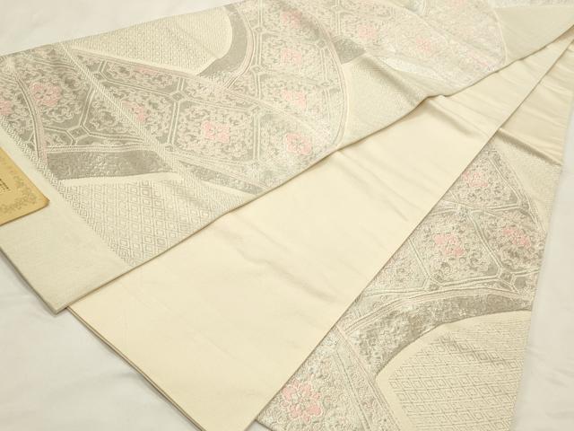 平和屋着物◎六通柄袋帯　唐織　吉祥花文　銀糸　正絹　逸品　CABD2242qe