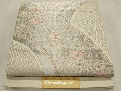 平和屋着物◎六通柄袋帯　唐織　吉祥花文　銀糸　正絹　逸品　CABD2242qe