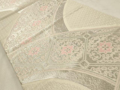 平和屋着物◎六通柄袋帯　唐織　吉祥花文　銀糸　正絹　逸品　CABD2242qe