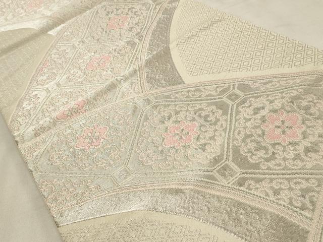 平和屋着物◎六通柄袋帯　唐織　吉祥花文　銀糸　正絹　逸品　CABD2242qe