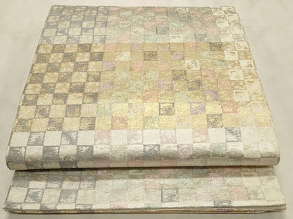 平和屋着物◎六通柄袋帯 格子柄 金銀糸 鈴乃屋扱い 正絹 逸品 CABD2254qe