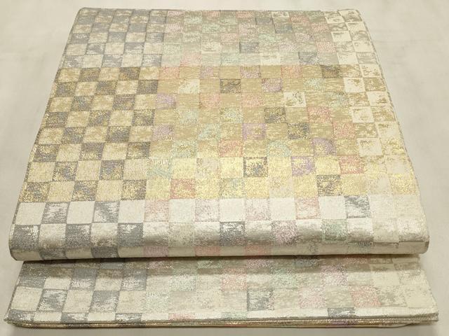 平和屋着物◎六通柄袋帯 格子柄 金銀糸 鈴乃屋扱い 正絹 逸品 CABD2254qe