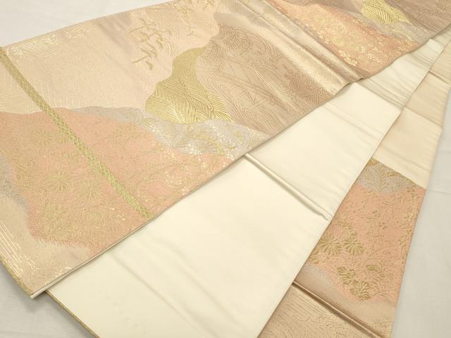 平和屋着物◎六通柄袋帯 風景文 金糸 正絹 逸品 CABD2273qe