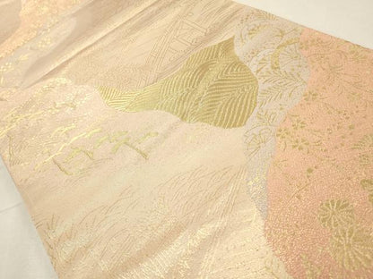 平和屋着物◎六通柄袋帯 風景文 金糸 正絹 逸品 CABD2273qe