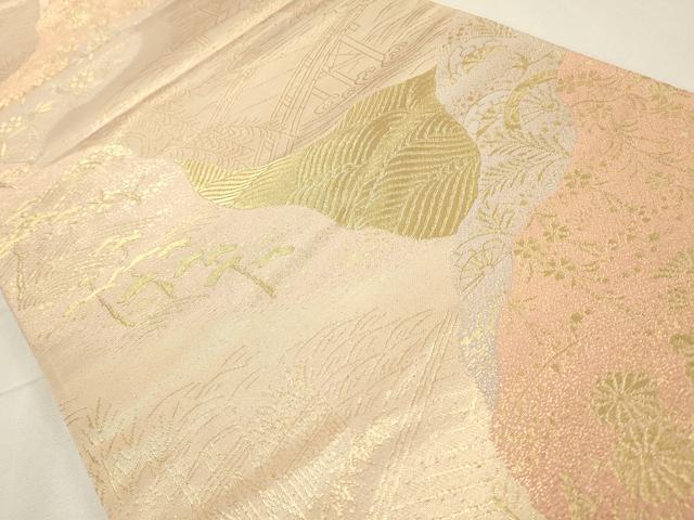 平和屋着物◎六通柄袋帯 風景文 金糸 正絹 逸品 CABD2273qe