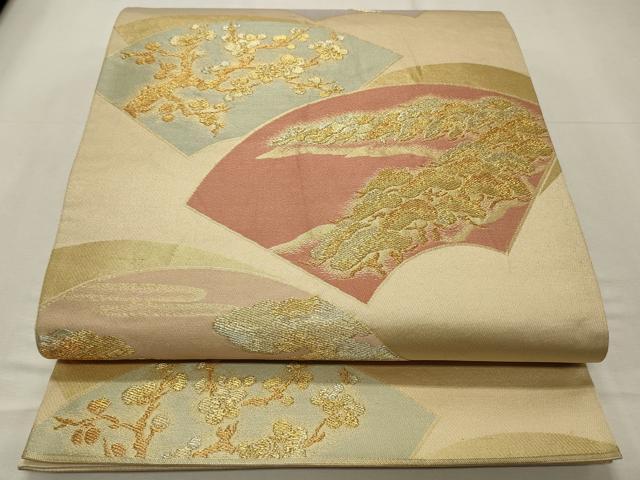 平和屋着物◎六通柄袋帯　地紙飛鶴花文　金銀糸　正絹　逸品　CABD2274qe