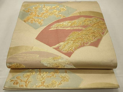 平和屋着物◎六通柄袋帯　地紙飛鶴花文　金銀糸　正絹　逸品　CABD2274qe