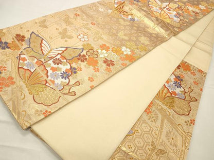 平和屋着物◎六通柄袋帯 唐織 花蝶文 金糸 正絹 逸品 CABD2277qe