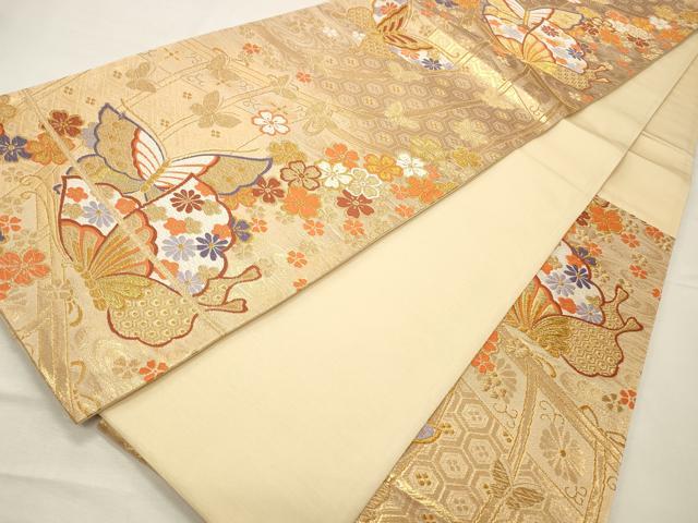平和屋着物◎六通柄袋帯 唐織 花蝶文 金糸 正絹 逸品 CABD2277qe