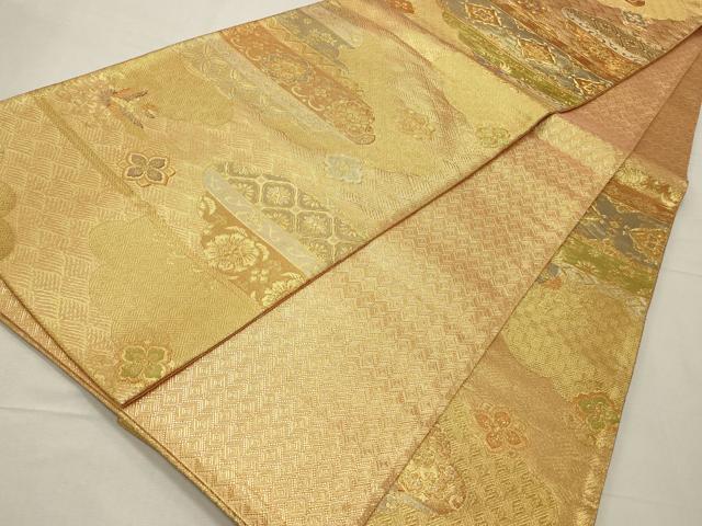 平和屋着物◎佐賀錦 六通柄袋帯 吉祥花文 金糸 正絹 逸品 CABD2278qe