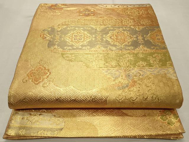 平和屋着物◎佐賀錦 六通柄袋帯 吉祥花文 金糸 正絹 逸品 CABD2278qe