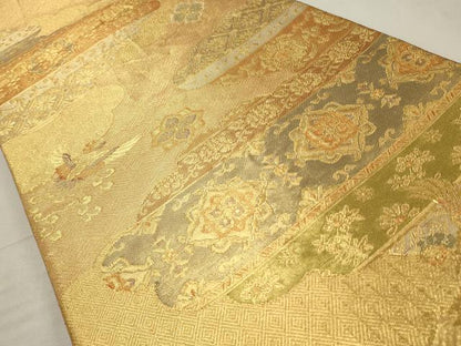平和屋着物◎佐賀錦 六通柄袋帯 吉祥花文 金糸 正絹 逸品 CABD2278qe