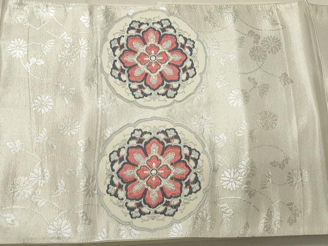 平和屋着物◎西陣 太鼓柄袋帯 唐織 絵皿花文 銀糸 正絹 逸品 CABD2279qe