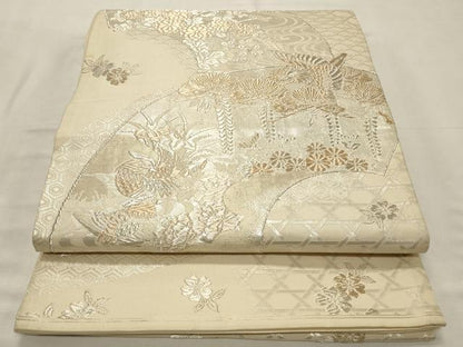 平和屋着物◎全通柄袋帯 美保姿 鴛鴦花文 金銀糸 正絹 逸品 CABD2282qe