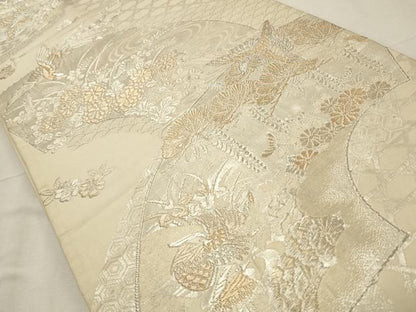 平和屋着物◎全通柄袋帯 美保姿 鴛鴦花文 金銀糸 正絹 逸品 CABD2282qe